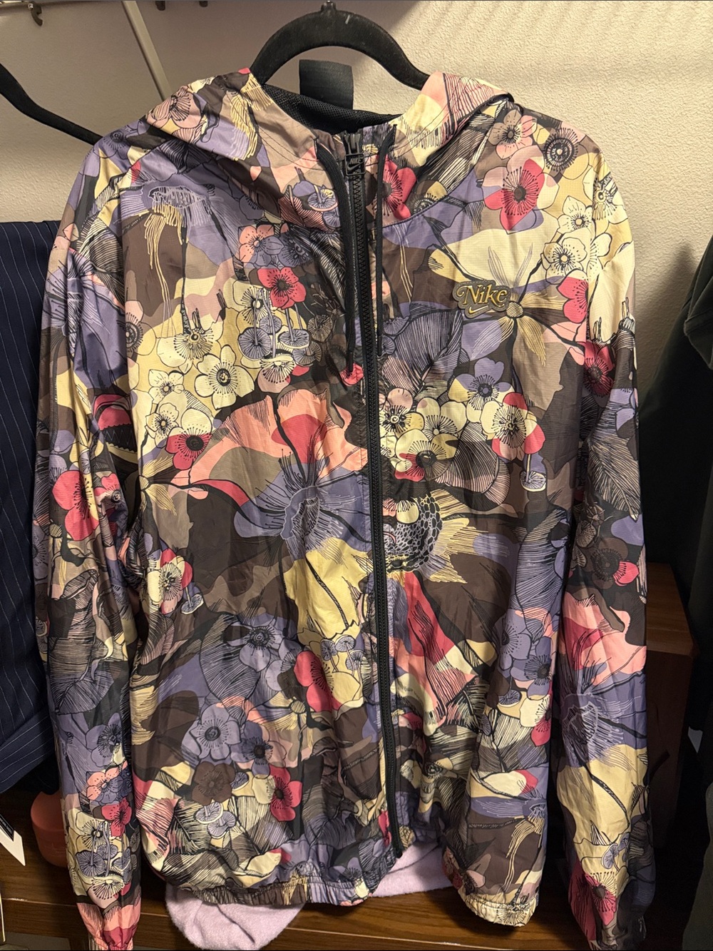 Nike Floral Hooded Bomber Jacket - Purple, Pink, Yellow, Black